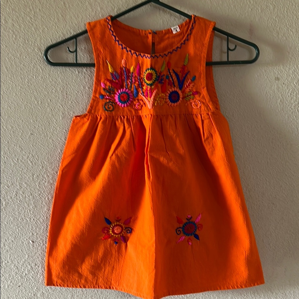 Orange Embroidered Sleeveless Dress